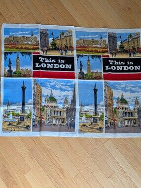 2 Irish Cabin Linens Pure Linen This Is London Souvenir Tea Towel Mid Century